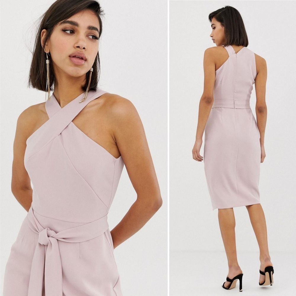 Lavish Alice Halter Neck Wrap Top Front Belted Pink 12